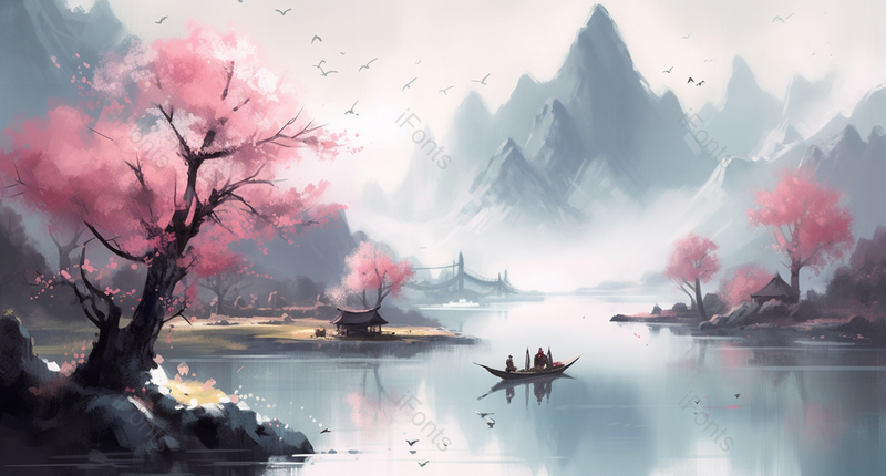 新中式水彩山水复古背景图,插画/手绘图,插画/手绘图库,插画/手绘图下载,插画/手绘